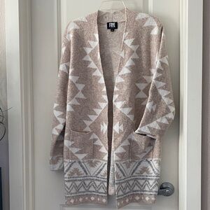 Frye Taupe and White Aztec Open Knit Cardigan